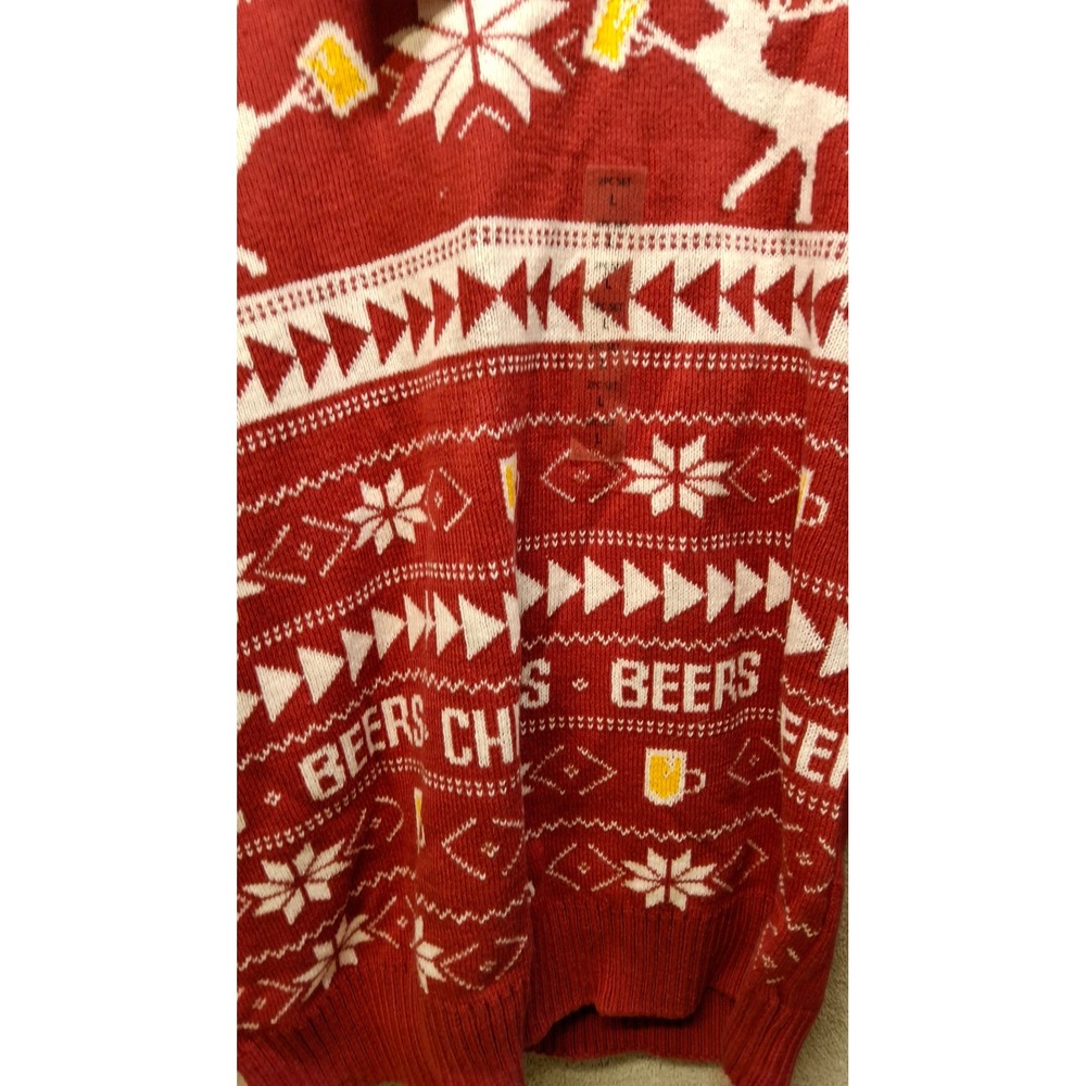 Celebrate Together Mens Holiday Sweater and Beanie Set Red Beer Reindeer Large/8 - Picture 2 of 7